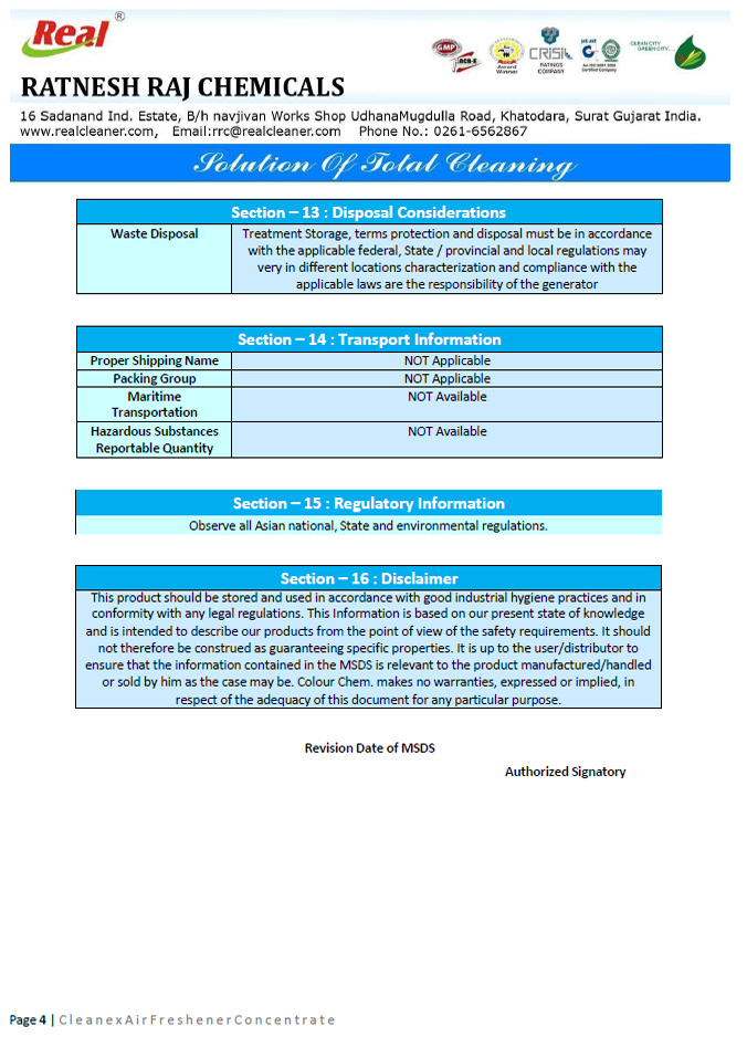 Air Freshner Concentrate MSDS Report