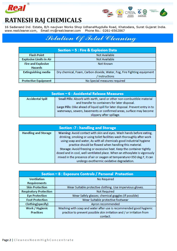 Neem High Concentrate MSDS Report