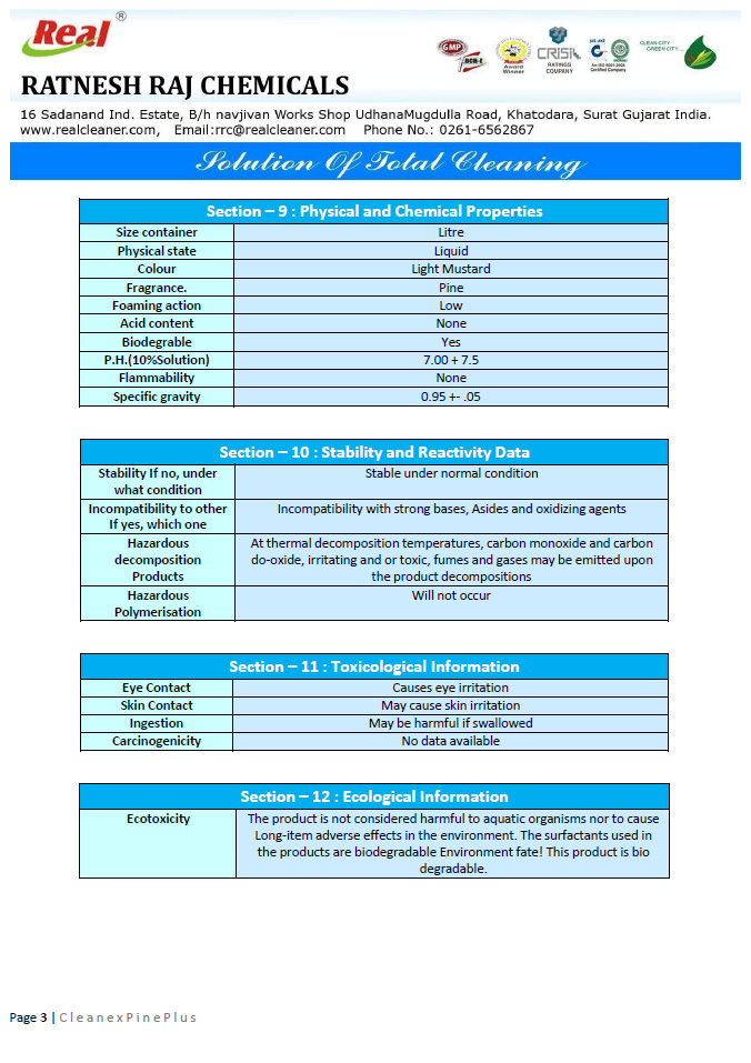 Cleanex Pine Plus MSDS Report