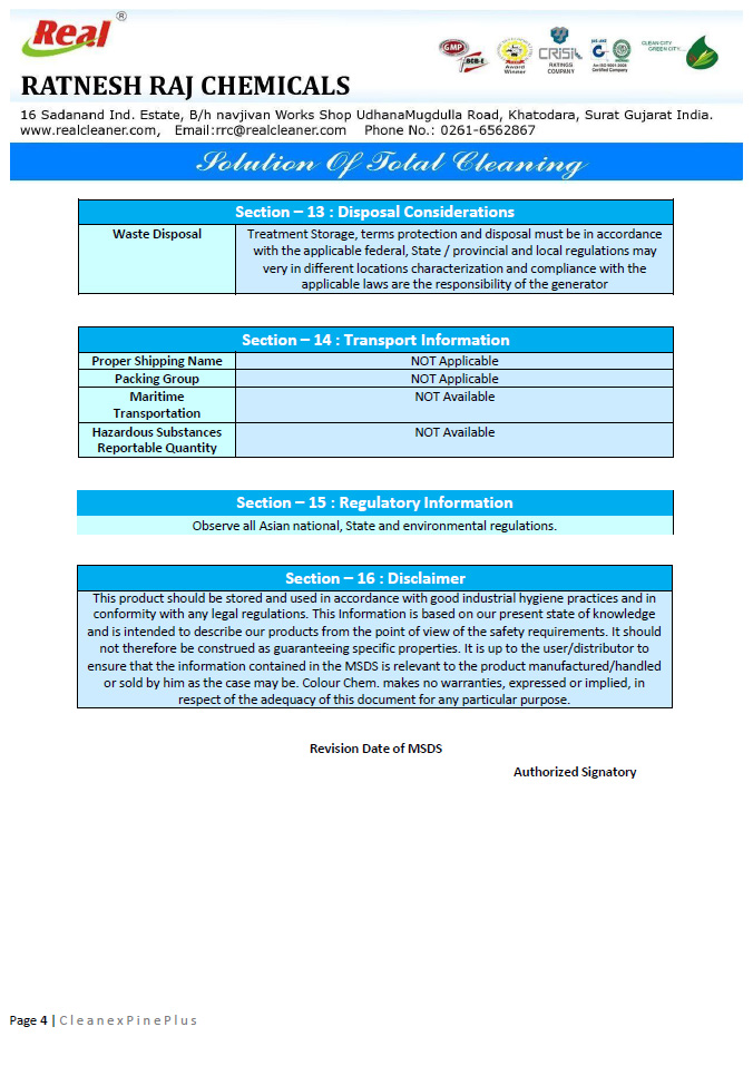 Cleanex Pine Plus MSDS Report
